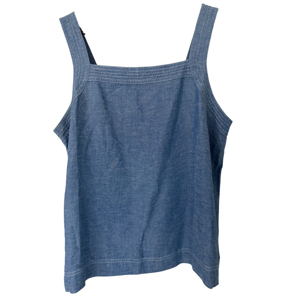 Talbots Womens 1X Blue Lyocell Linen Blend Square Neck Tank Top NWT 387673